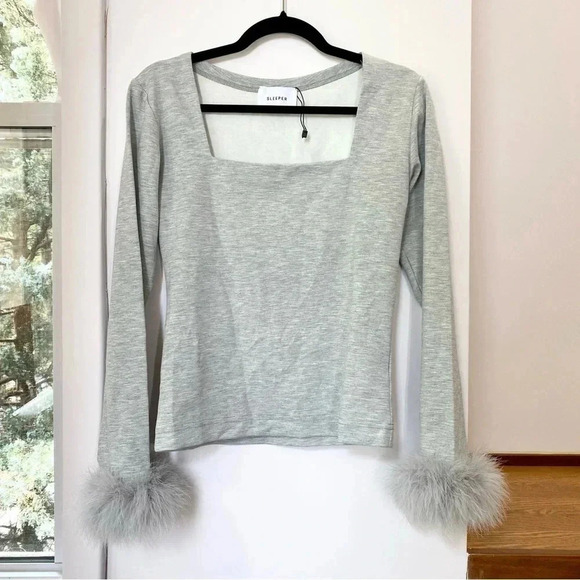 New The Sleeper The Weekender Chic Set Feather Pajamas Top Bottoms 2 Piece Gray - Picture 4 of 16